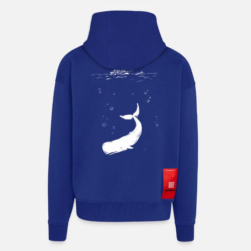 Moby Dick avec bateau - Veste à capuche bio épaisse oversize fabriqué en UE - Iconic Blue