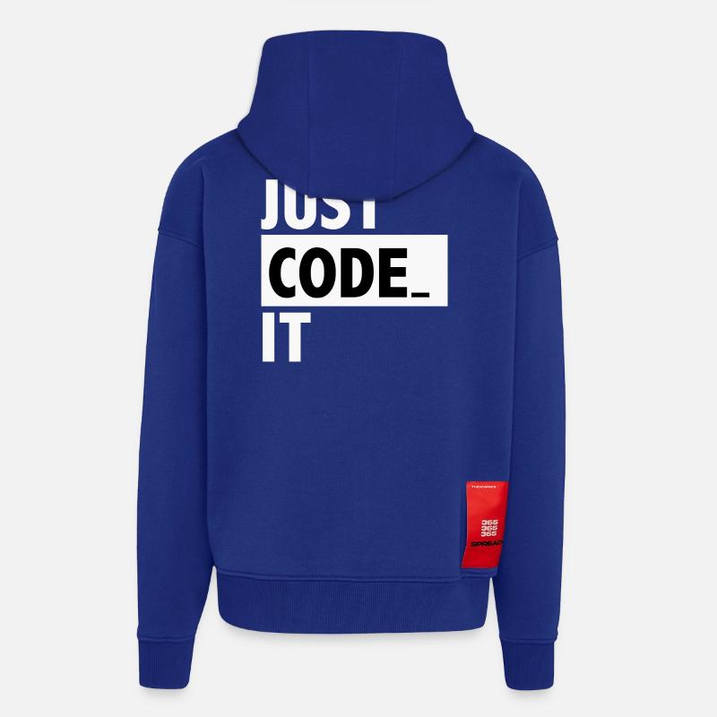 just code it - Veste à capuche bio épaisse oversize fabriqué en UE - Iconic Blue