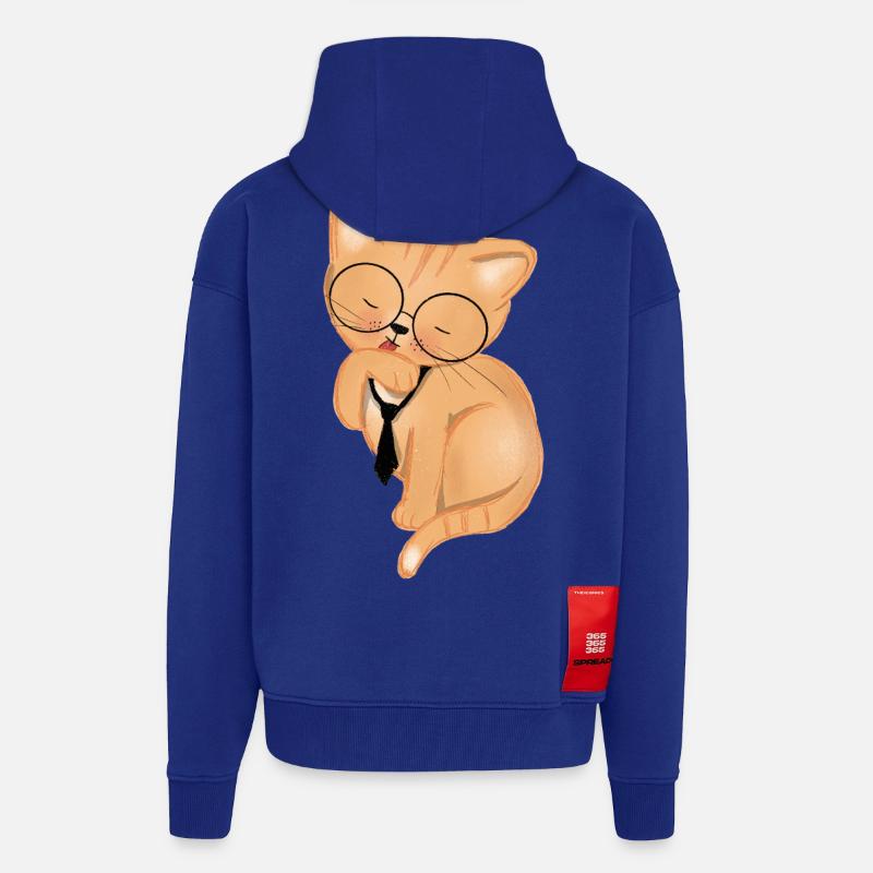 Chat de bureau avec cravate - Veste à capuche bio épaisse oversize fabriqué en UE - Iconic Blue