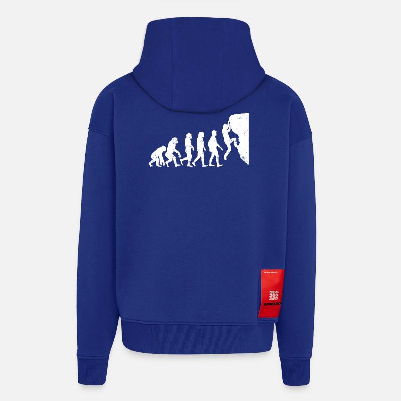 escalade alpinisme bouldering cadeau évolution - Veste à capuche bio épaisse oversize fabriqué en UE - Iconic Blue