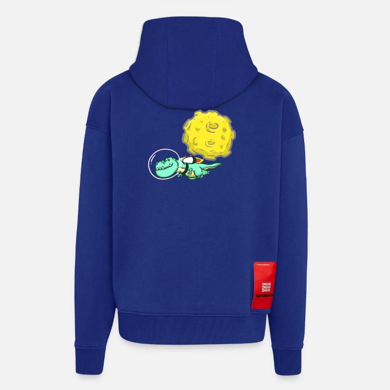 Dino - T-Rex - Lune - Espace - Astronaute - Veste à capuche bio épaisse oversize fabriqué en UE - Iconic Blue