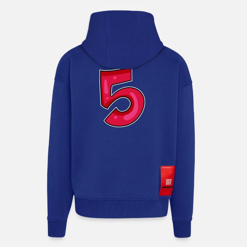 Chiffre 5 Chiffre rouge - Veste à capuche bio épaisse oversize fabriqué en UE - Iconic Blue