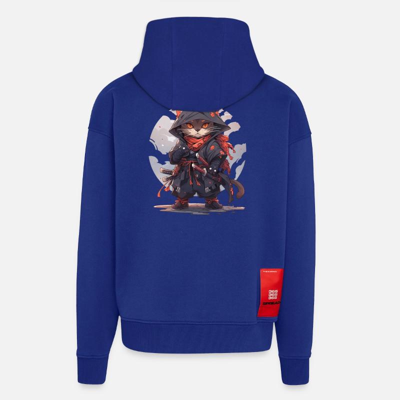 Chat d’Asie Samouraï japonais Samouraï - Veste à capuche bio épaisse oversize fabriqué en UE - Iconic Blue