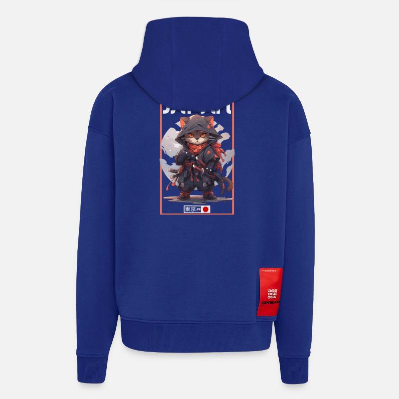 Chat d’Asie Samouraï japonais Samouraï - Veste à capuche bio épaisse oversize fabriqué en UE - Iconic Blue