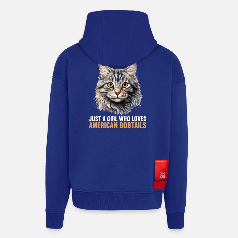 Chat Chats American Bobtail - Veste à capuche bio épaisse oversize fabriqué en UE - Iconic Blue