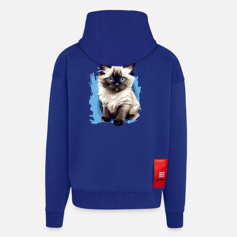 Chat de Birmanie Birma Katze - Veste à capuche bio épaisse oversize fabriqué en UE - Iconic Blue