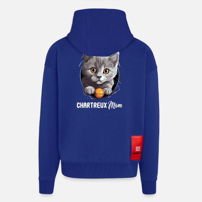 Chat Chartreux Chat Chartreux - Veste à capuche bio épaisse oversize fabriqué en UE - Iconic Blue