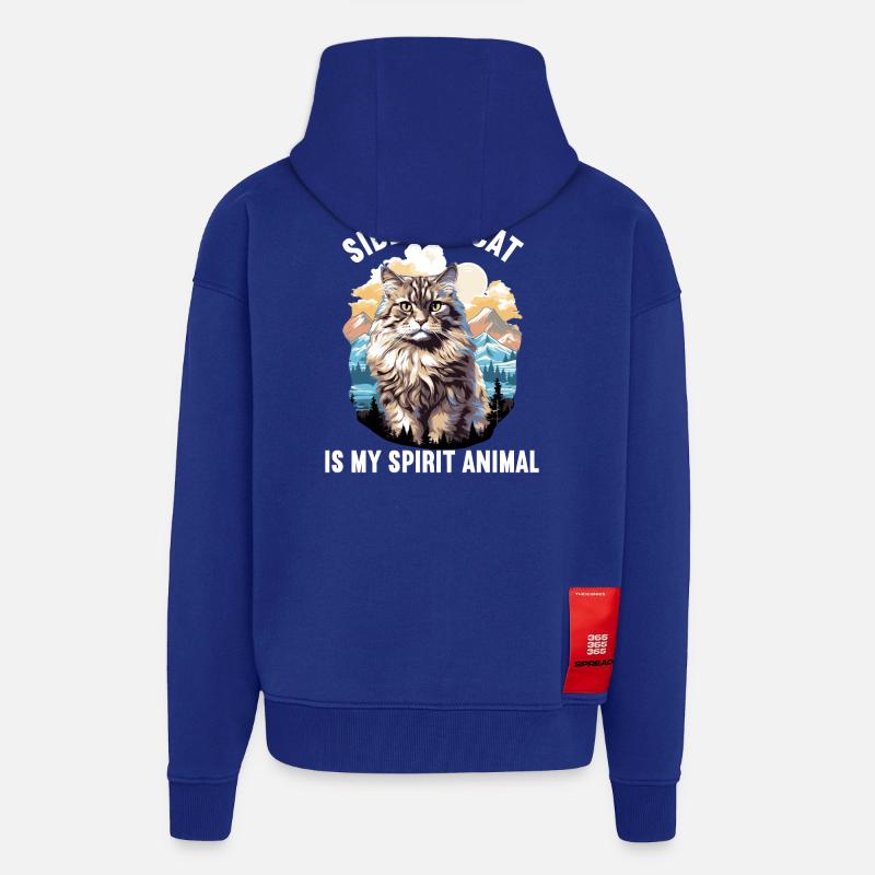 Chat Sibérien Sibirische Katze - Veste à capuche bio épaisse oversize fabriqué en UE - Iconic Blue