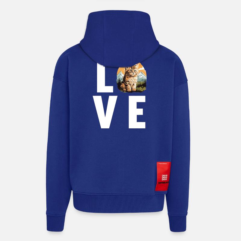 Chat Sibérien Sibirische Katze - Veste à capuche bio épaisse oversize fabriqué en UE - Iconic Blue