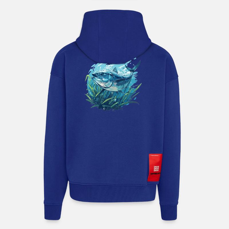 Thon Thunfische Thunfisch - Veste à capuche bio épaisse oversize fabriqué en UE - Iconic Blue