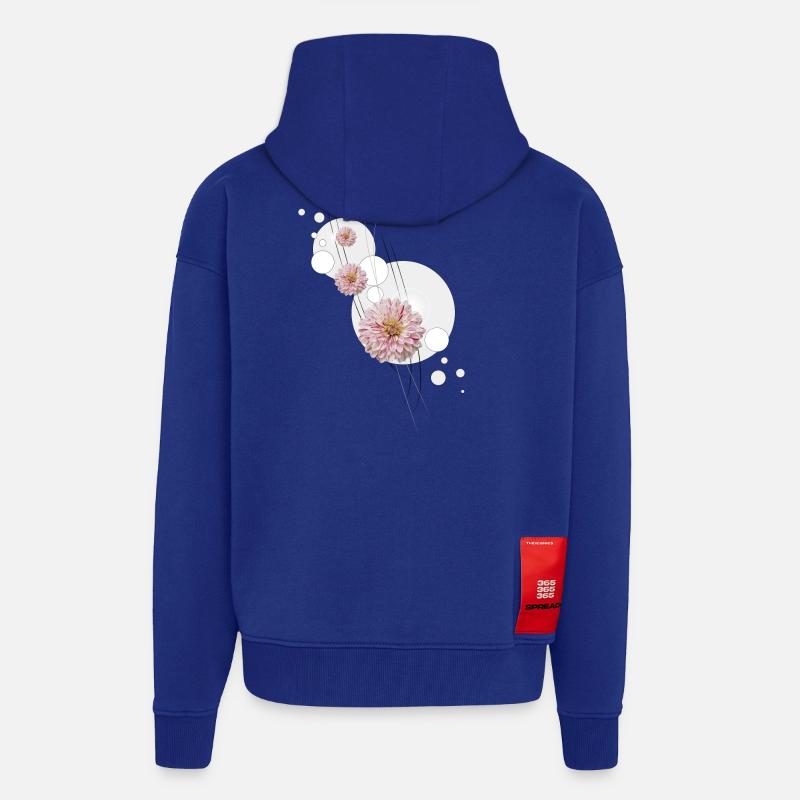 Dahlia fleurit gris - Veste à capuche bio épaisse oversize fabriqué en UE - Iconic Blue
