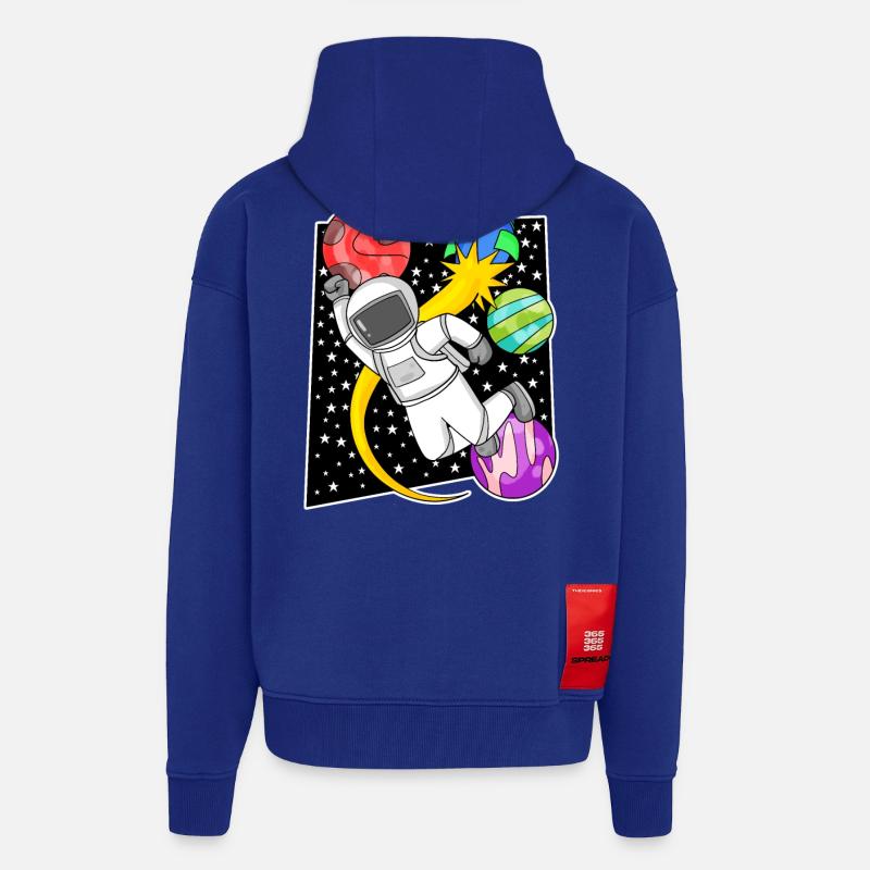Astronaute dans l’espace avec fusée - Veste à capuche bio épaisse oversize fabriqué en UE - Iconic Blue