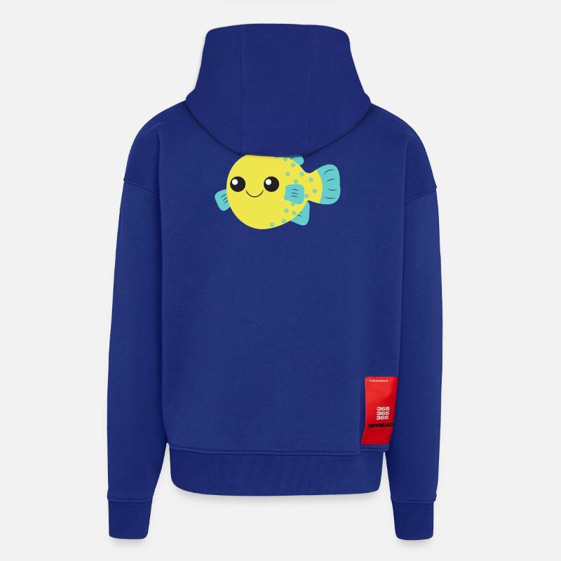 Poisson-globe, poisson mignon, océan, - Veste à capuche bio épaisse oversize fabriqué en UE - Iconic Blue