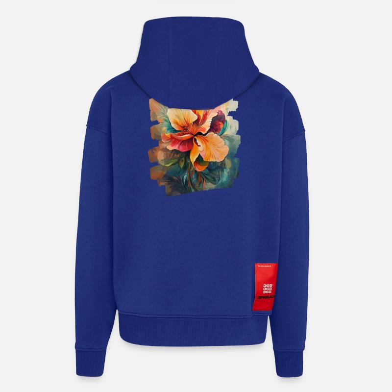 Printemps Printemps Début Fleur Fleurs - Veste à capuche bio épaisse oversize fabriqué en UE - Iconic Blue