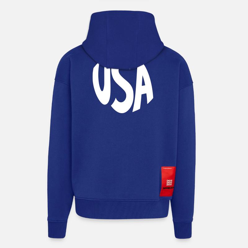 Logo des États-Unis en majuscules - Veste à capuche bio épaisse oversize fabriqué en UE - Iconic Blue
