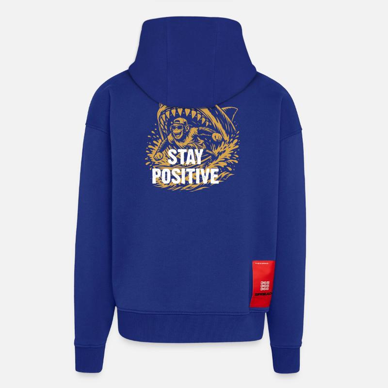 Reste positif, éclaboussure de requin - Veste à capuche bio épaisse oversize fabriqué en UE - Iconic Blue