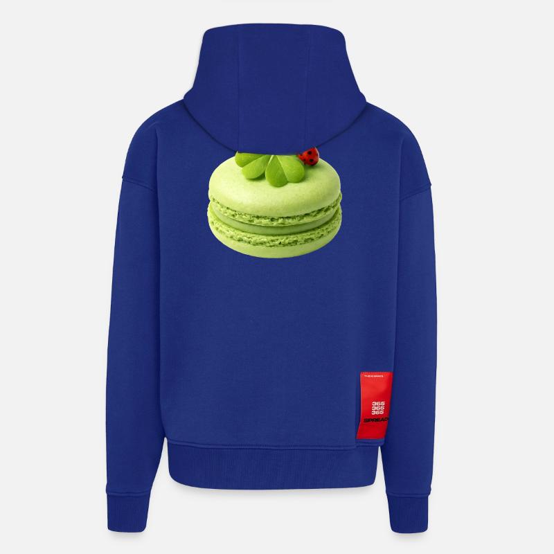 Macaron vert avec trèfle porte-bonheur - Veste à capuche bio épaisse oversize fabriqué en UE - Iconic Blue