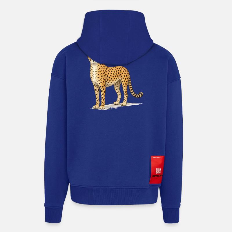 Illustration de bande dessinée guépard - Veste à capuche bio épaisse oversize fabriqué en UE - Iconic Blue