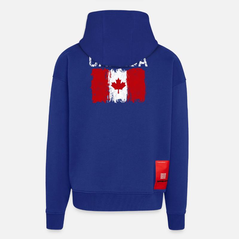 Imprimé du drapeau canadien vieilli - Veste à capuche bio épaisse oversize fabriqué en UE - Iconic Blue