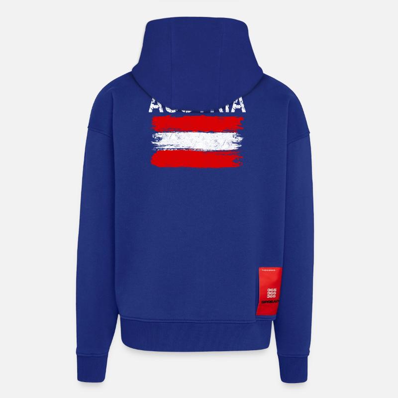 Graphique du drapeau brossé de l’Autriche - Veste à capuche bio épaisse oversize fabriqué en UE - Iconic Blue