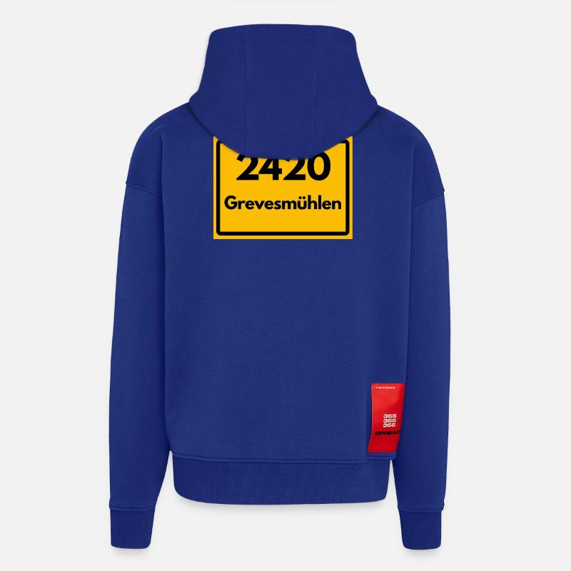 ANCIEN CODE POSTAL RETRO 2420 GREVESMÜHLEN - Veste à capuche bio épaisse oversize fabriqué en UE - Iconic Blue