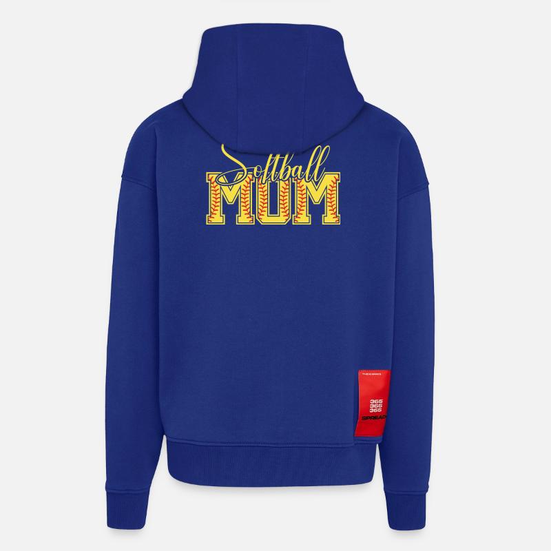 Logo lettré de maman de softball - Veste à capuche bio épaisse oversize fabriqué en UE - Iconic Blue