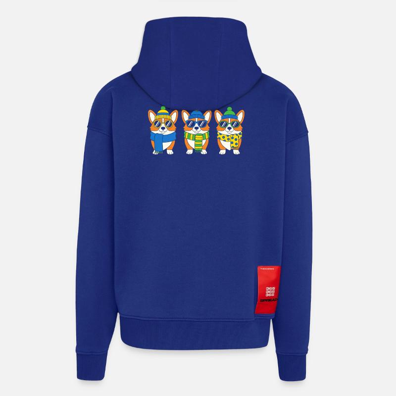 Winter-Corgi-Trio mit Accessoires - Zip Hoodie - made by SPREAD - Iconic Blue