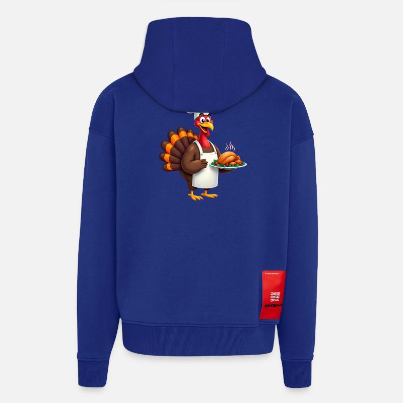 Cuisinier de dinde de Thanksgiving Thanksgiving - Veste à capuche bio épaisse oversize fabriqué en UE - Iconic Blue