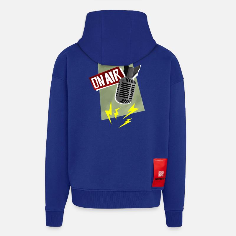 Microphone - diffusion en direct - Veste à capuche bio épaisse oversize fabriqué en UE - Iconic Blue