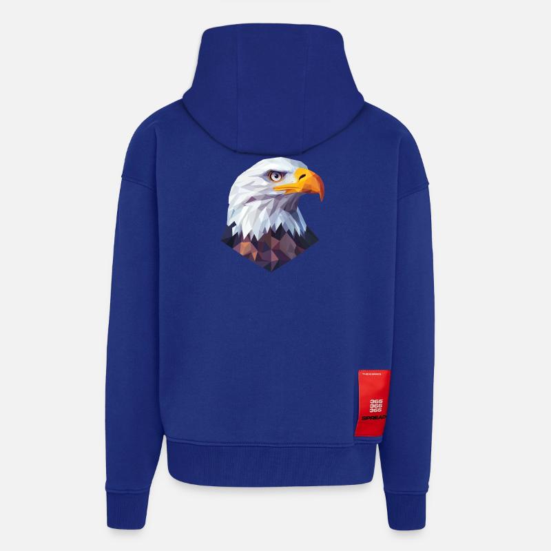 Conception du logo Low Poly de la tête d’aigle - Veste à capuche bio épaisse oversize fabriqué en UE - Iconic Blue