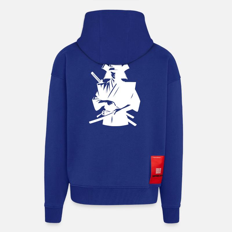 Samouraï japonais avec épée - Veste à capuche bio épaisse oversize fabriqué en UE - Iconic Blue