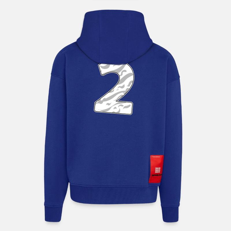 Numéro 2 Chiffre numérique - Veste à capuche bio épaisse oversize fabriqué en UE - Iconic Blue