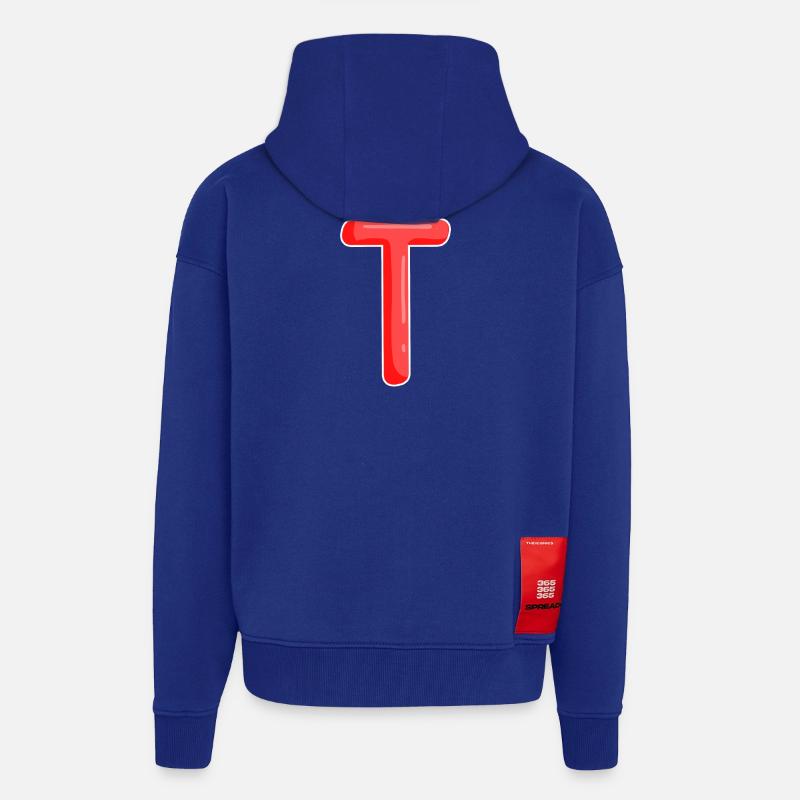 Lettre T Lettre initiale - Veste à capuche bio épaisse oversize fabriqué en UE - Iconic Blue