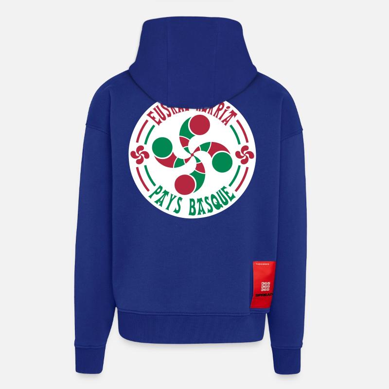 croix basque lauburu 59 - Veste à capuche bio épaisse oversize fabriqué en UE - Iconic Blue