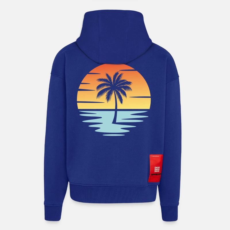 Plage Coucher de soleil - Veste à capuche bio épaisse oversize fabriqué en UE - Iconic Blue