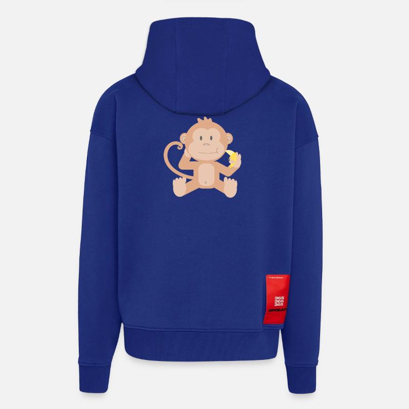 Bébé singe banane - Veste à capuche bio épaisse oversize fabriqué en UE - Iconic Blue