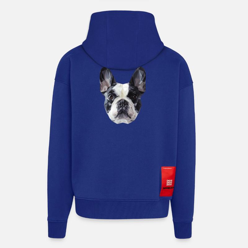 Bouledogue français Low Poly Design - Veste à capuche bio épaisse oversize fabriqué en UE - Iconic Blue
