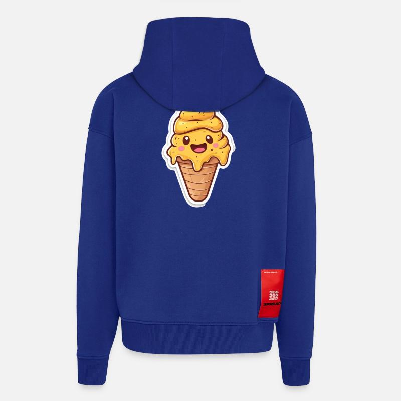 Crème glacée Crème glacée - Veste à capuche bio épaisse oversize fabriqué en UE - Iconic Blue