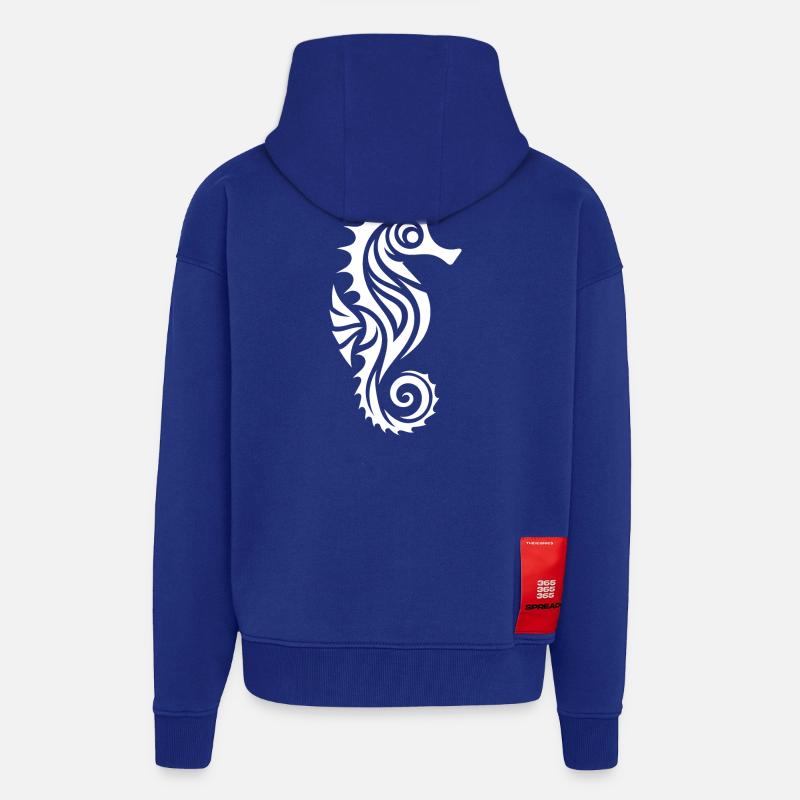 Petit bébé hippocampe câlin - Veste à capuche bio épaisse oversize fabriqué en UE - Iconic Blue