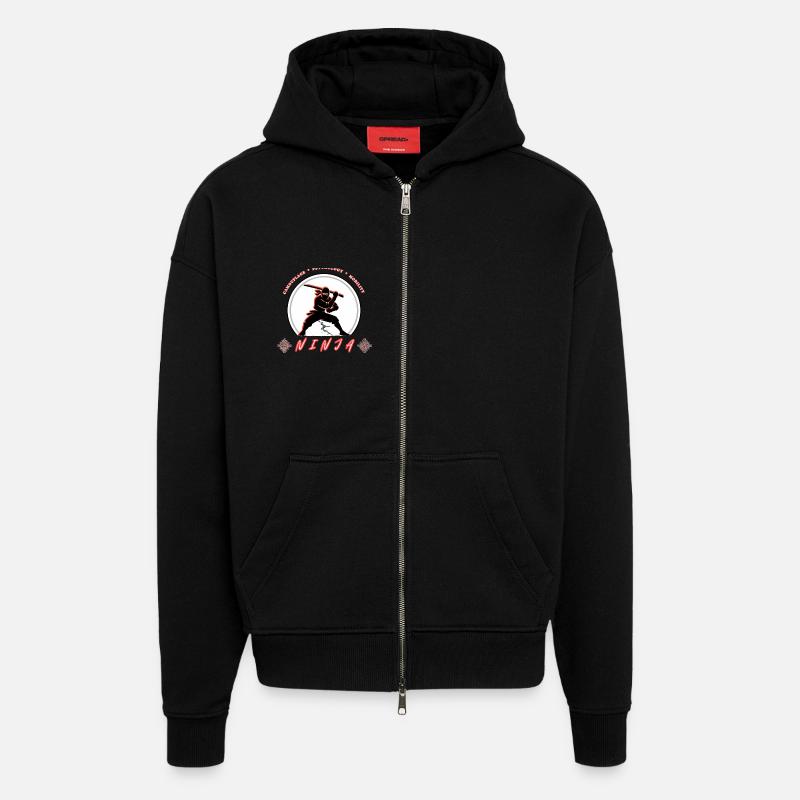 Ninja-Krieger-Emblem – Kampfsport-Design - Zip Hoodie - made by SPREAD - SOLID BLACK