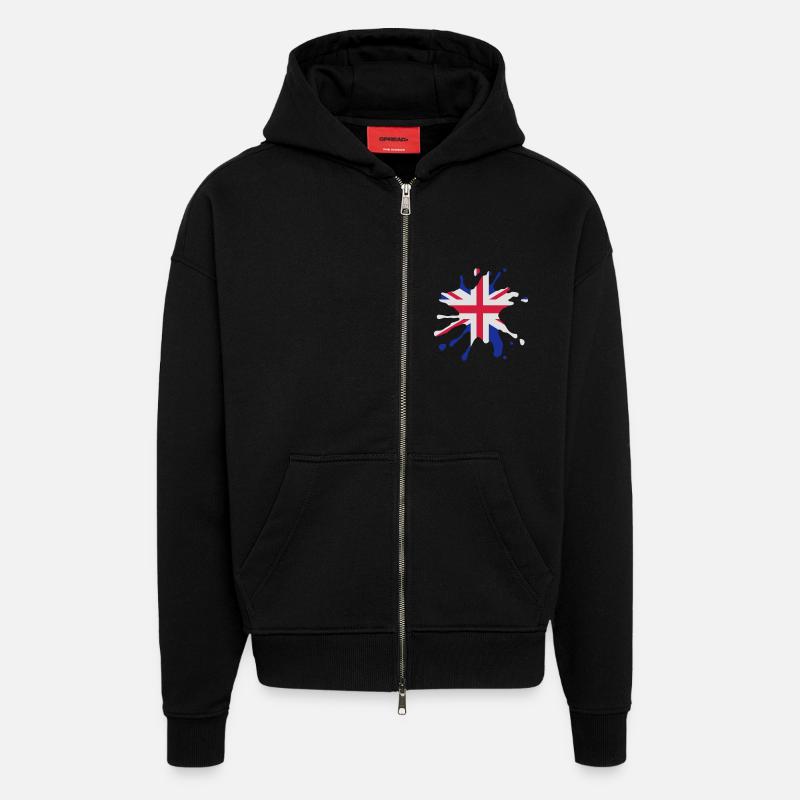 England Union Jack Klecks - Zip Hoodie - made by SPREAD - SOLID BLACK