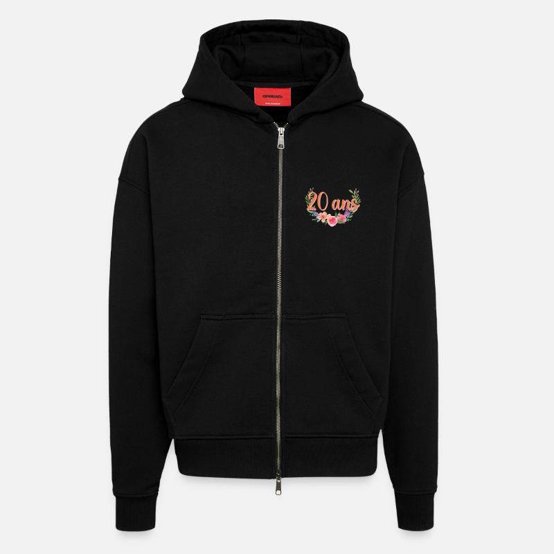 20 ans Floral Script - Veste à capuche bio épaisse oversize fabriqué en UE - SOLID BLACK