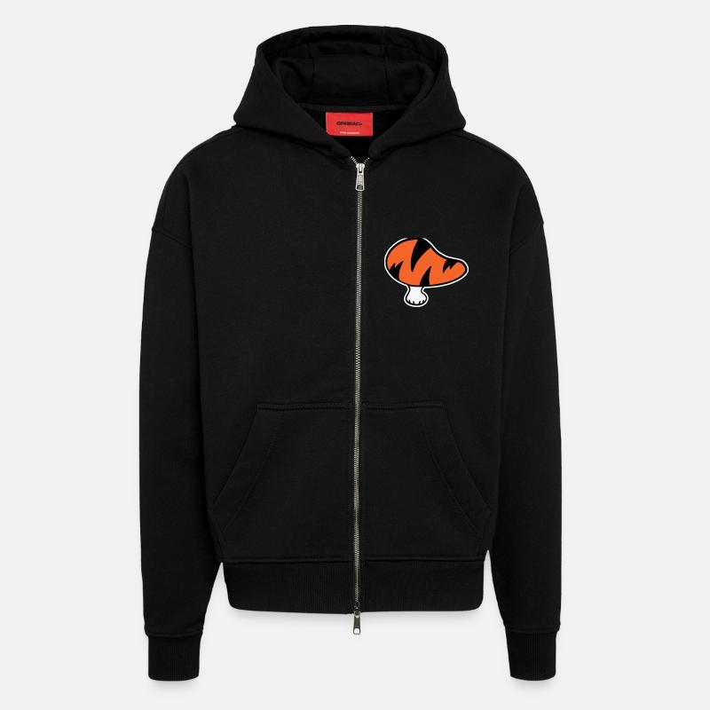 Logo champignon tigre STICK Variante - Veste à capuche bio épaisse oversize fabriqué en UE - SOLID BLACK
