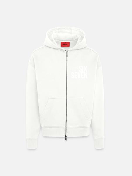 67 "six seven" text - Zip Hoodie - made by SPREAD - SOLID BLACK