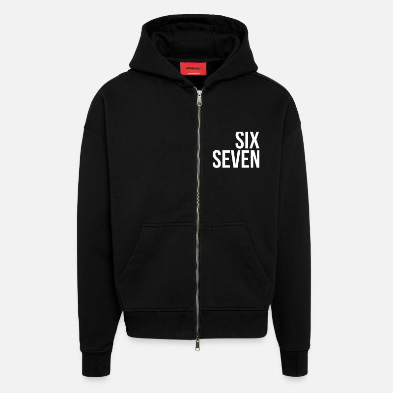67 "six seven" text - Zip Hoodie - made by SPREAD - SOLID BLACK