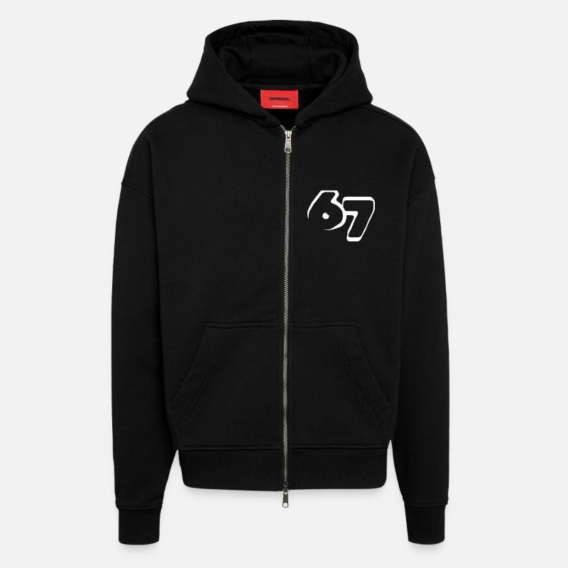67 "six seven" drawn - Zip Hoodie - made by SPREAD - SOLID BLACK