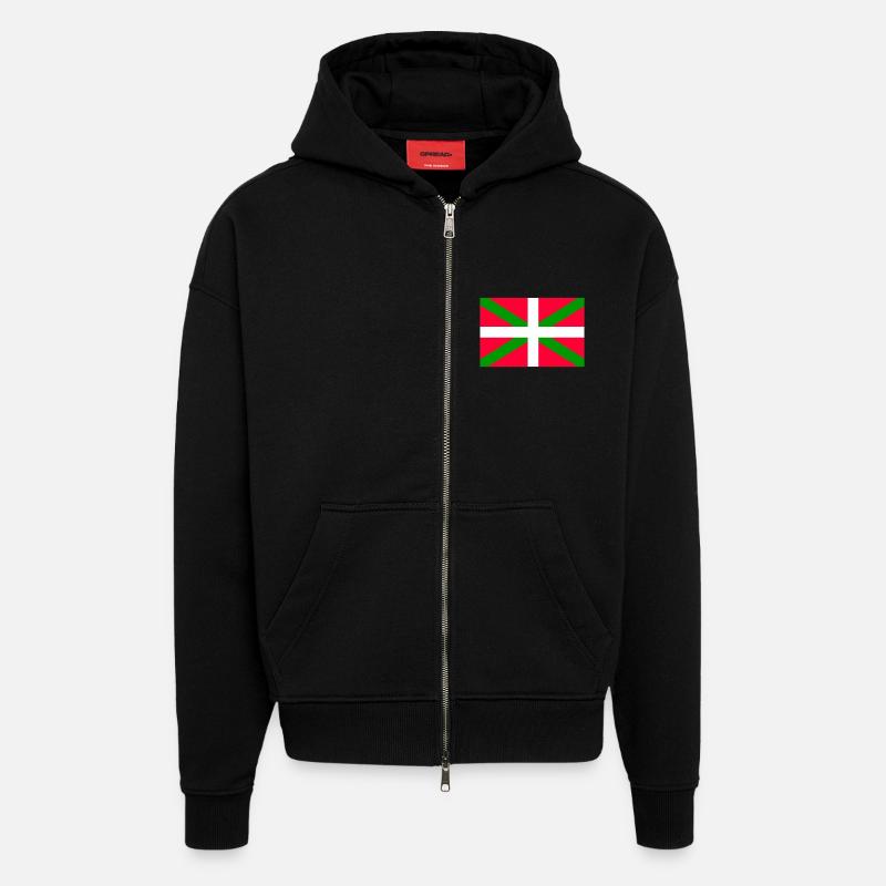 Basque Flag - Zip Hoodie - made by SPREAD - SOLID BLACK