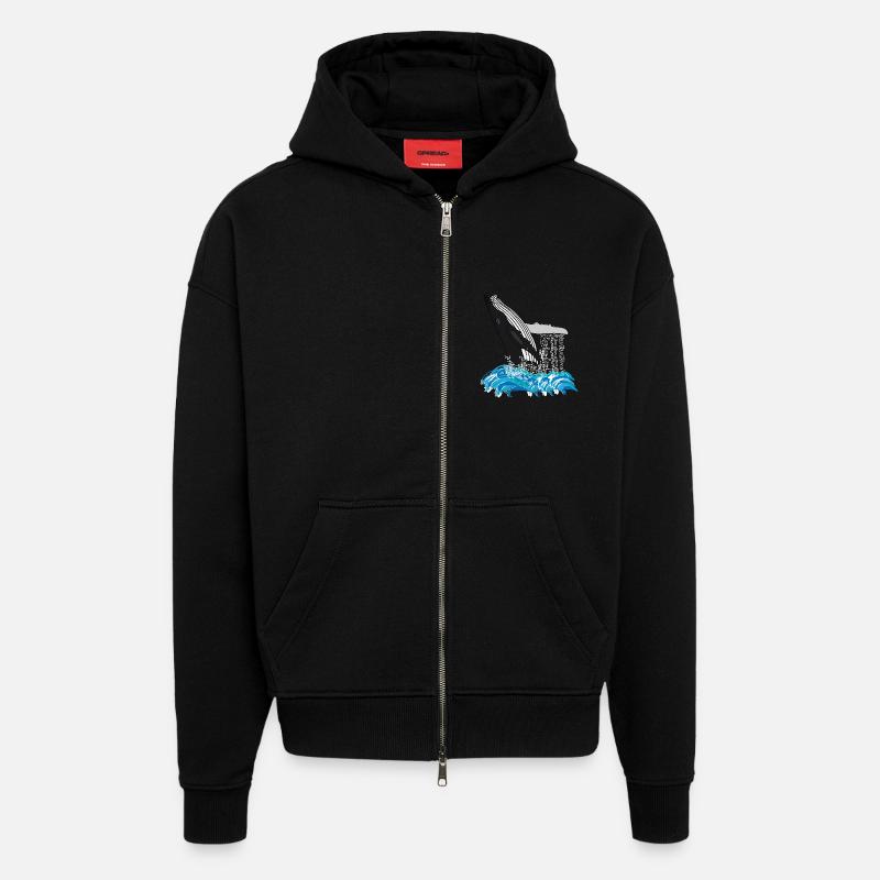 Empreinte de baleine à bosse - Veste à capuche bio épaisse oversize fabriqué en UE - SOLID BLACK