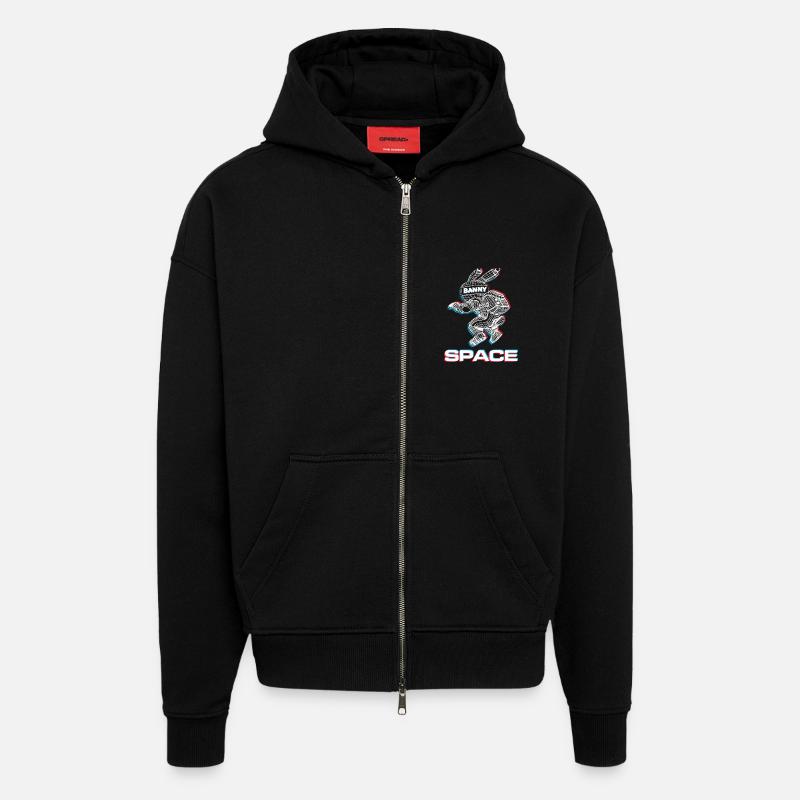 Abstrakter Space Bunny mit 3D-Effekt - Zip Hoodie - made by SPREAD - SOLID BLACK