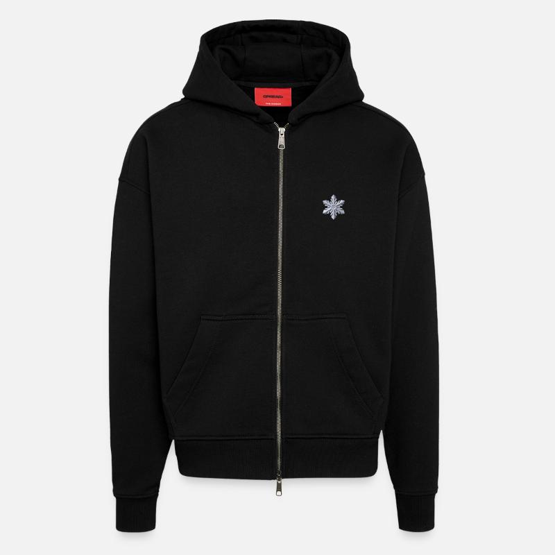 Flocon de neige blanc brodé - Veste à capuche bio épaisse oversize fabriqué en UE - SOLID BLACK